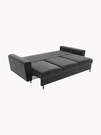 Sofá cama de terciopelo Moghan (3 plazas), con espacio de almacenamiento, Tapizado: terciopelo de poliéster A, Estructura: madera de pino maciza, ma, Patas: metal pintado, Terciopelo gris claro, patas negro, An 235 x F 100 cm