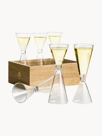 Vasos chupito Semon, 6 uds., con caja de madera, Vidrio soplado, madera de roble, Transparente, madera clara, Ø 4 x Al 12 cm, 20/40 ml