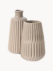 Lot de vases à surface striée Esko, 2 élém., Porcelaine, Beige, Lot de différentes tailles