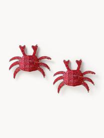 Obrączka na serwetkę ze szklanych koralików Crab, 2 szt., Szklane koraliki, metal powlekany, Czerwony, S 12 x W 7 cm