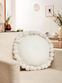 Coussin décoratif rond avec pompons Deva, Blanc cassé, Ø 40 cm