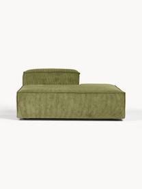 Modulo Chaise-longue in velluto a coste Lennon, Rivestimento: velluto a coste (92% poli, Struttura: legno di pino massiccio, , Piedini: plastica, Velluto a coste verde scuro, Larg. 150 x Prof. 119 cm, schienale a sinistra