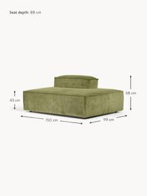 Modulo Chaise-longue in velluto a coste Lennon, Rivestimento: velluto a coste (92% poli, Struttura: legno di pino massiccio, , Piedini: plastica, Velluto a coste verde scuro, Larg. 150 x Prof. 119 cm, schienale a sinistra
