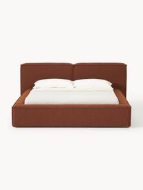 Letto imbottito in bouclé con contenitore Lennon, Rivestimento: bouclé (80% poliestere, 2, Rivestimento: schiuma, certificata Cert, Struttura: legno di pino massiccio, , Piedini: legno, plastica Questo pr, Bouclé terracotta, Larg. 208 x Lung. 243 cm (superfice 140 x 200 cm)