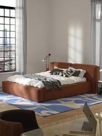 Čalúnená buklé posteľ s úložným priestorom Lennon, Buklé terakotová, Š 208 x D 243 cm (spacia plocha 140 x 200 cm)