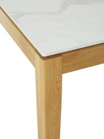 Table de salle à manger avec plateau en imitation marbre, Jackson, tailles variées, Look marbre blanc, chêne laqué, larg. 180 x prof. 90 cm