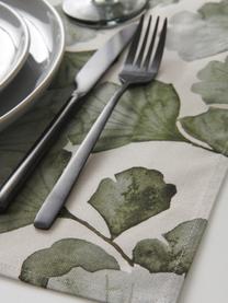Baumwoll-Tischsets Gigi mit Ginkgo-Blättermotiven, 2 Stück, 100 % Baumwolle, Beige, Grün, B 35 x L 45 cm