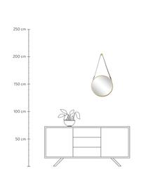 Runder Wandspiegel Liz mit schwarzer Lederschlaufe, Spiegelfläche: Spiegelglas, Rückseite: Mitteldichte Holzfaserpla, Gold, Ø 80 cm