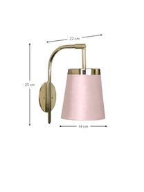 Wandlamp Walther van fluweel met stekker, Lampenkap: fluweel, Messingkleurig, roze, 14 x 25 cm