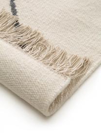 Tapis d'entrée kilim beige tissé main Vince, 90 % laine, 10 % coton
Les tapis en laine peuvent perdre des fibres lors des premières semaines et des peluches peuvent se former, ce phénomène est naturel et diminue à mesure de votre usage et du temps, Ivoire, gris foncé, larg. 70 x long. 200 cm