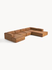 Modulaire woonlandschap Lennon van gerecycled leer, Bekleding: gerecycled leer (70% leer, Frame: massief hout, multiplex, Poten: kunststof Dit product is , Leer bruin, B 418 x D 269 cm, hoekdeel rechts