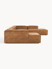 Canapé lounge modulable en cuir recyclé Lennon, Cuir brun, larg. 418 x prof. 269 cm, méridienne à droite