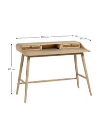 Bureau Nalu van hout met Weens vlechtwerk, Handvatten: gelakt metaal, Mindihoutkleurig, B 110  x D 60 cm