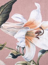 Povlečení z bavlněného saténu s květinovým potiskem Flori, Přední strana: starorůžová, krémově bílá Zadní strana: starorůžová, 200 x 200 cm + 2 polštáře 80 x 80 cm