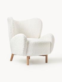 Teddy fauteuil Kalia, Bekleding: teddyvacht (100% polyeste, Poten: beukenhout, Frame: metaal, Teddy crèmewit, helder beukenhout, B 78 x H 80 cm