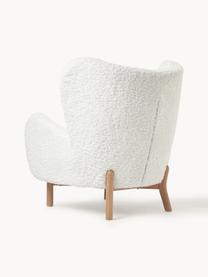 Fauteuil à oreilles tissu peluche Kalia, Peluche blanc crème, bois de hêtre clair, larg. 78 x prof. 80 cm