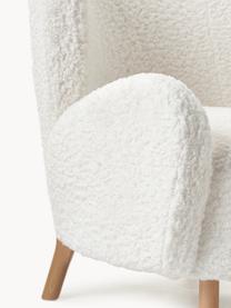 Fauteuil à oreilles tissu peluche Kalia, Peluche blanc crème, bois de hêtre clair, larg. 78 x prof. 80 cm