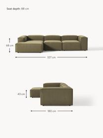 Modulares Ecksofa Lennon, Bezug: 100 % Polyester Der strap, Gestell: Massives Kiefernholz, Spe, Webstoff Olivgrün, B 327 x T 180 cm, Eckteil links