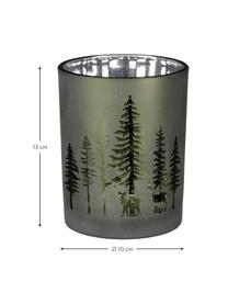 Teelichthalter Forest, Glas, Dunkelgrün, Silberfarben, Ø 10 x H 13 cm