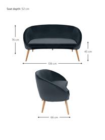 Sofa z aksamitu z drewnianymi nogami Safir (2-osobowa), Tapicerka: aksamit poliestrowy 50 00, Nogi: drewno orzechowe, bejcowa, Aksamitny ciemny szary, S 136 x G 66 cm