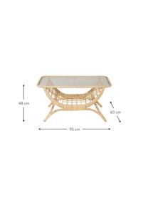 Mesa de comedor para exterior de ratán Moana, Estructura: ratán, Tablero: vidrio tintado negro, Ratán, transparente, L 95 x Al 48 cm