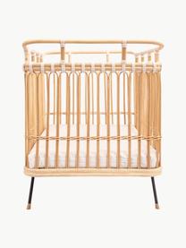 Handgefertigtes Babybett Paul aus Rattan, Beine: Metall, beschichtet, Füße: Mangoholz, Matratze: Kokoskern, Schafwolle, Ba, Hellbraun, B 70 x L 130 cm