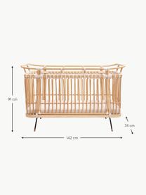 Handgefertigtes Babybett Paul aus Rattan, Beine: Metall, beschichtet, Füße: Mangoholz, Matratze: Kokoskern, Schafwolle, Ba, Hellbraun, B 70 x L 130 cm