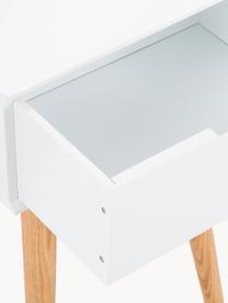 Comodino con cassetto Mitra, Gambe: legno di quercia, Bianco, legno di quercia, Larg. 40 x Alt. 62 cm