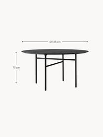 Mesa de comedor redonda Snaregade, Ø 138 cm, Tablero: fibras de densidad media , Estructura: metal con pintura en polv, Madera, gris antracita recubierto, negro, Ø 138 x Al 73 cm