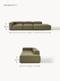 Chaise loungue XL componibile Lennon, Rivestimento: 100% poliestere Con 115.0, Struttura: legno di pino massiccio, , Piedini: plastica Questo prodotto , Tessuto verde oliva, Larg. 357 x Prof. 119 cm, schienale a destra