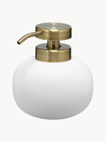 Keramik-Seifenspender Lotus, Behälter: Keramik, Pumpkopf: Metall, beschichtet, Weiß, Goldfarben, Ø 11 x H 13 cm