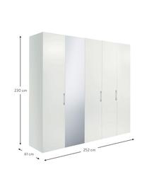 Drehtürenschrank Madison 5-türig mit Spiegeltür, inkl. Montageservice, Korpus: Holzwerkstoffplatten, lac, Weiss, Mit Spiegeltür, B 252 x H 230 cm