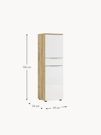 Bad-Hochschrank Ricky, B 39 cm, Korpus: Spanplatte mit Melaminhar, Front: Glas, Spanplatte, melamin, Griffe: Metall, eloxiert, Füße: Plastik, Weiß, Eichenholz-Optik, B 39 x H 130 cm