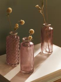 Petits vases en verre Adore, 3 élém., Verre, coloré, Rose pâle, transparent, argenté, Ø 5 x haut. 13 cm