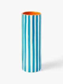 Handbemalte Vase Ray aus Porzellan, H 24 cm, Porzellan, Blau, Off White, Orange, Ø 8 x H 24 cm