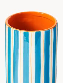 Handbemalte Vase Ray aus Porzellan, H 24 cm, Porzellan, Blau, Off White, Orange, Ø 8 x H 24 cm