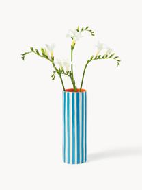 Handbemalte Vase Ray aus Porzellan, H 24 cm, Porzellan, Blau, Off White, Orange, Ø 8 x H 24 cm