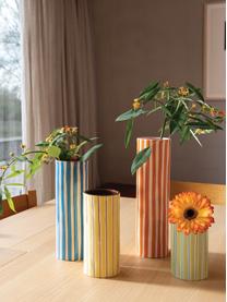 Handbemalte Vase Ray aus Porzellan, H 24 cm, Porzellan, Blau, Off White, Orange, Ø 8 x H 24 cm