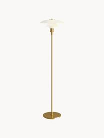 Kleine vloerlamp PH 3½-2½, mondgeblazen, Lampenkap: opaalglas, mondgeblazen, Lampvoet: messing, gemetalliseerd, Goudkleurig, wit, H 130 cm