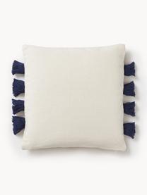 Housse de coussin 40x40 motif nœuds Galliot, 100 % coton, Blanc crème, bleu foncé, larg. 40 x long. 40 cm