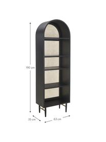 Libreria con intreccio viennese Exalt, Retro: rattan, Nero, Larg. 63 x Alt. 190 cm