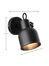 Verstellbarer Wandstrahler Rolet im Industrial-Style, Lampenschirm: Metall, beschichtet, Schwarz, T 16 x H 19 cm
