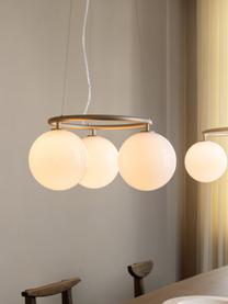 Hanglamp met glazen bollen Miira, Goudkleurig, wit, Ø 54 x H 25 cm