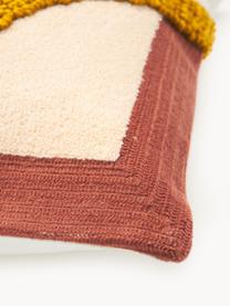 Funda de cojín bordada de algodón texturizada Reza, Funda: 100% algodón Adorno, Blanco Off White, marrón, melocotón, An 45 x L 45 cm