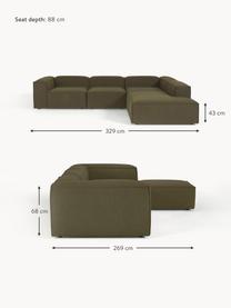 Modulares XL-Ecksofa Lennon aus Bouclé, Bezug: Bouclé (100 % Polyester) , Gestell: Massives Kiefernholz, Spe, Bouclé Olivgrün, B 329 x T 269 cm, Eckteil links