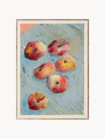Poster Peaches, Cartoncino opaco da 210 g firmato Hahnemühle, stampa digitale con 10 colori resistenti ai raggi UV, Tonalità azzurre, arancioni e rosse, Larg. 50 x Alt. 70 cm