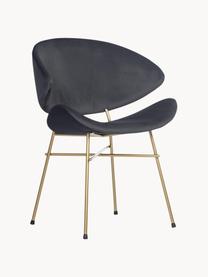 Krzesło tapicerowane z weluru Cheri, Tapicerka: 100% poliester (welur), Stelaż: stal malowana proszkowo, Ciemnoszara tkanina, odcienie mosiądzu, S 57 x G 55 cm