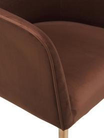 Sedia con braccioli in velluto Ava, Rivestimento: velluto (100% poliestere), Gambe: metallo zincato, Velluto marrone, Larg. 57 x Prof. 63 cm