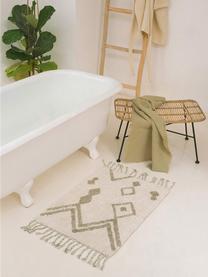 Alfombrilla de baño con borlas Fauve, estilo boho, 100% algodón, Crema, beige, An 50 x L 70 cm