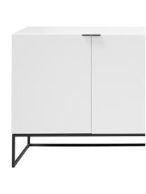 Wit dressoir Kobe met lades, Frame en voorzijde: semi-mat wit. Poten en handvatten: zwart, 180 x 80 cm